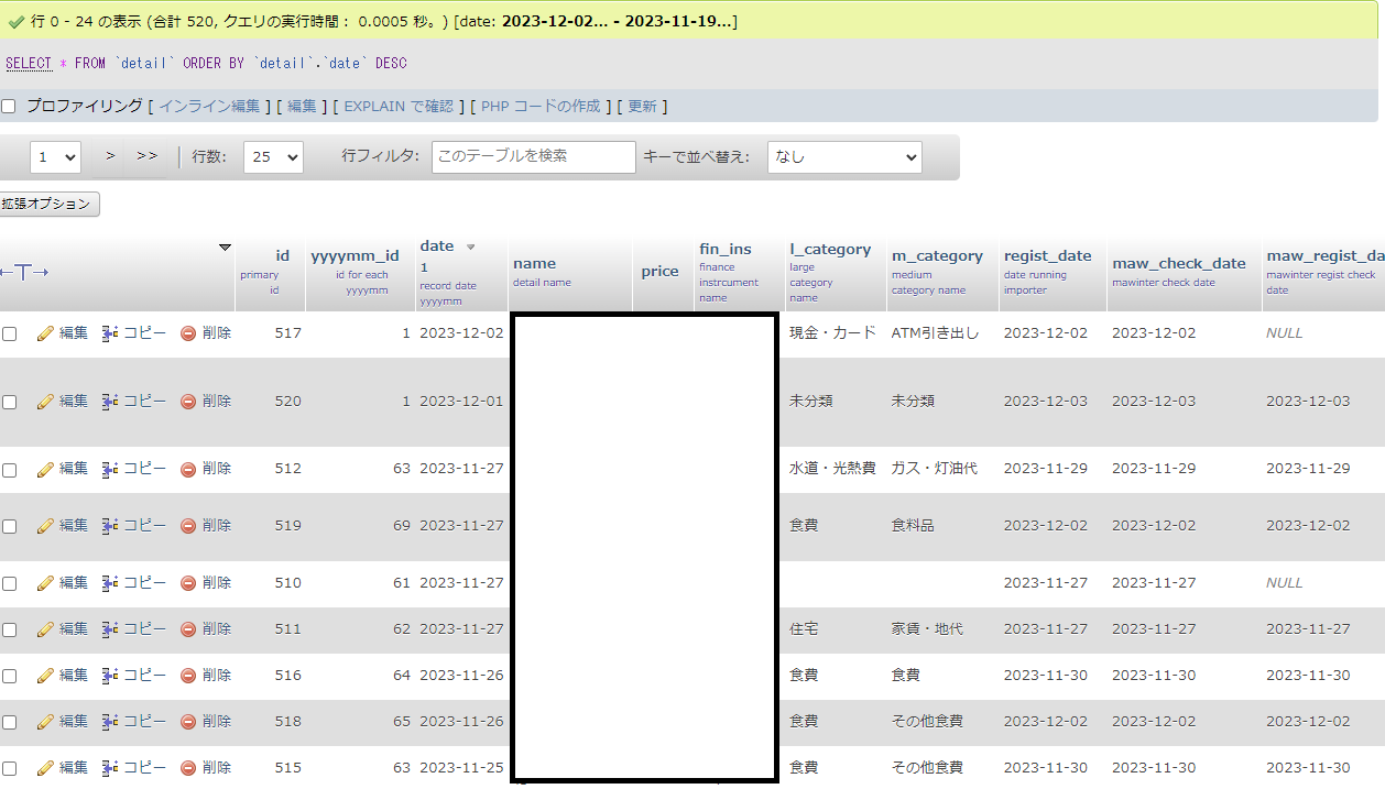 マネーフォワードのデータを一旦DBに叩き込む
